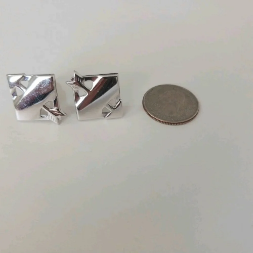 VTG Silver Tone Cutout Arrow Cufflinks Square MCM Modernist Men's Jewelry Retro